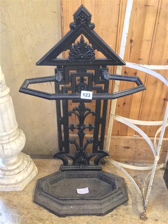 Black painted stick stand and a painted pot stand(-)
